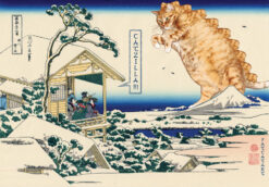 Katsushika Hokusai. The morning after a snowfall. Catzilla attacks